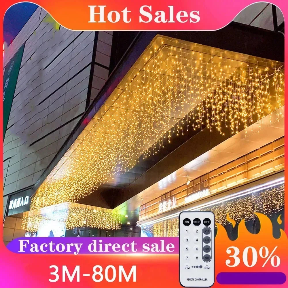 Guirnalda de luces LED para cortina, guirnalda de calle de cascada impermeable para exteriores, para decoración de fiesta de Navidad y Patio