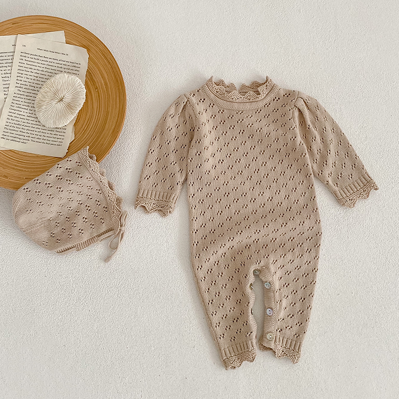 Neugeborene Mädchen Langarm Spitze Schwester Anzug Strick Stram pler Kleid Tops Säugling Overall Kinder Baby Mädchen Stram pler Kleidung