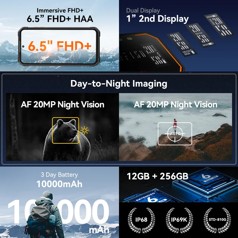 IIIF150 B2 6.5&quot;FHD+ Display Rugged Phone Night Vision 10000mAh 48MP Camera Android13 12GB(6+6 Extended) 256GB Ultra-thin Rugged