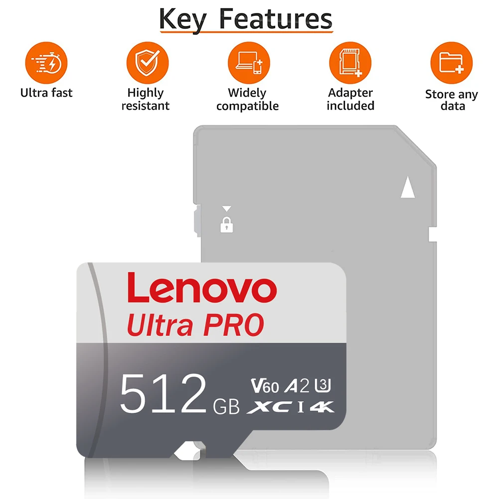 Lenovo Micro SD Card Extreme microSDXC Memory Card UHS-I A2 U3 4K Video High Speed MicroSD Card for Camera GoPro DJI Nintendo