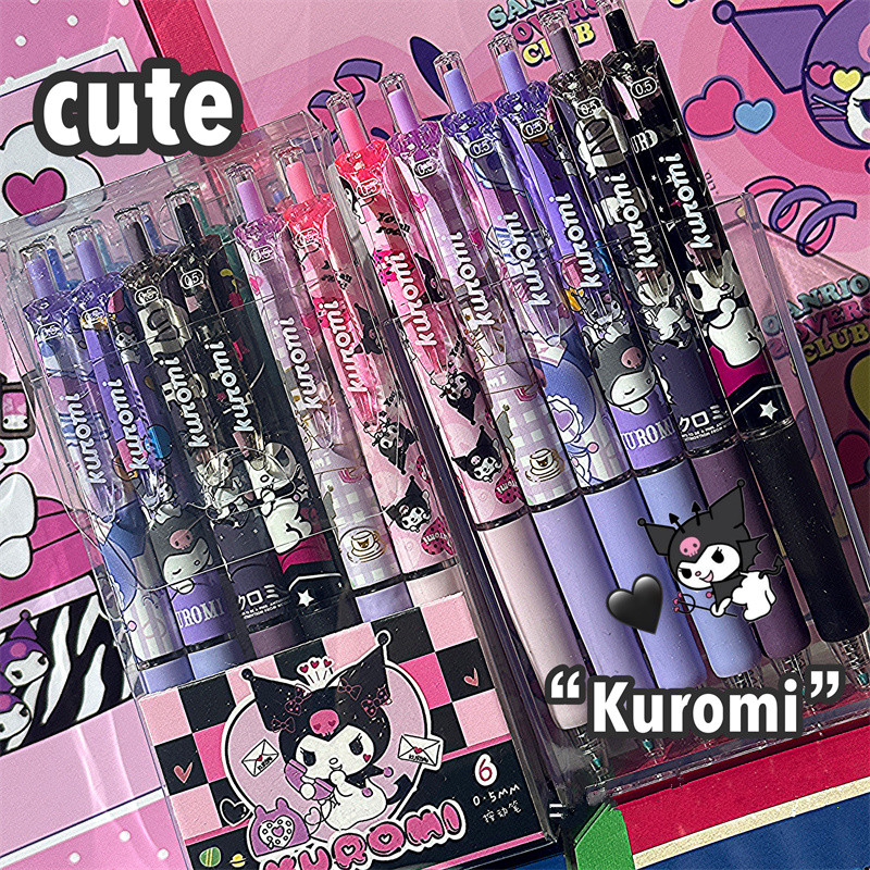 6 Teile/satz Kawaii Kuromi 0,5mm Gel Stifte Set Nette Schwarz Stift Cartoon Schule Student Schreibwaren Geschenk