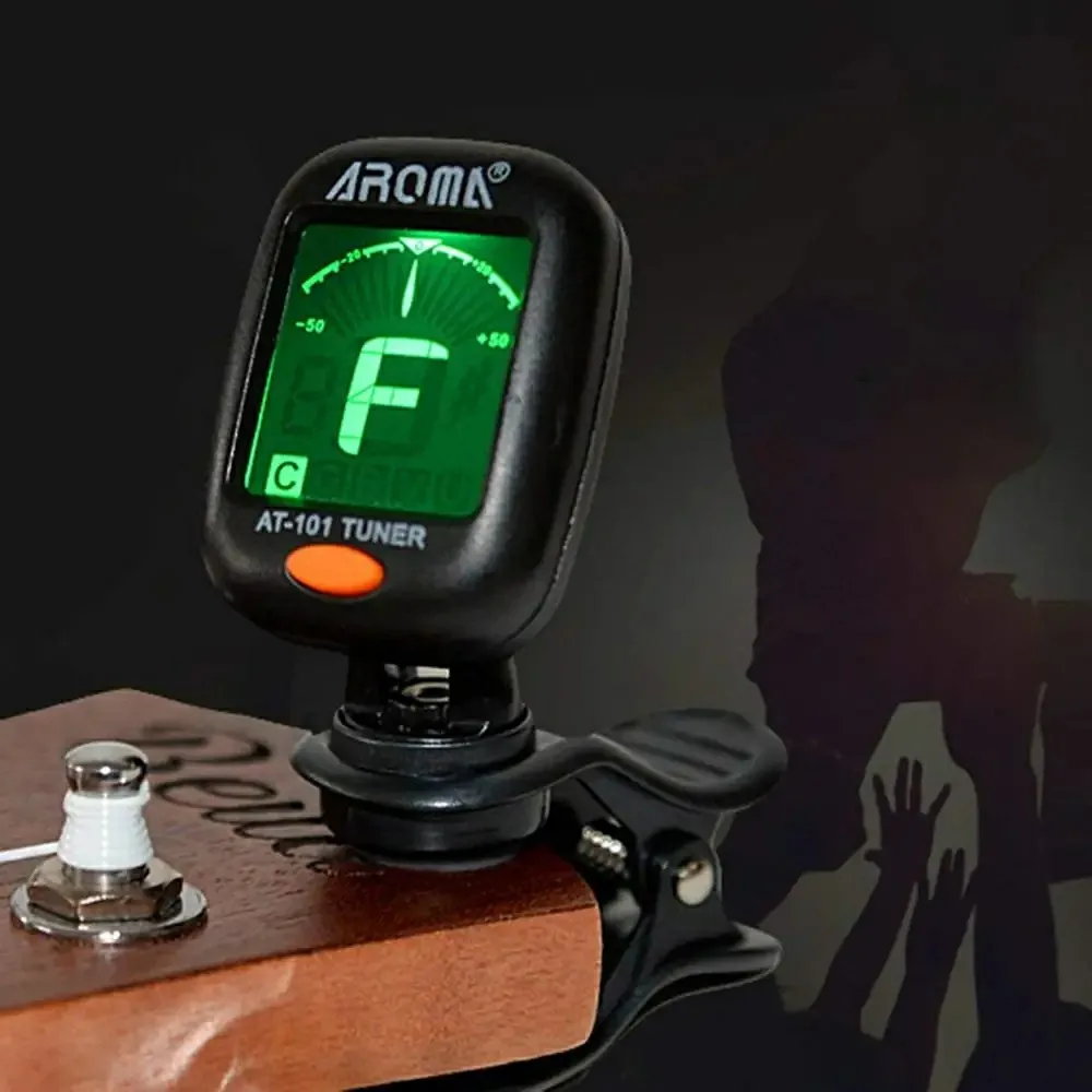 Afinador de guitarra AROMA AT-01A/101, sintonizador giratorio plegable con Clip, alta sensibilidad para bajo, ukelele, accesorios para guitarra cromática