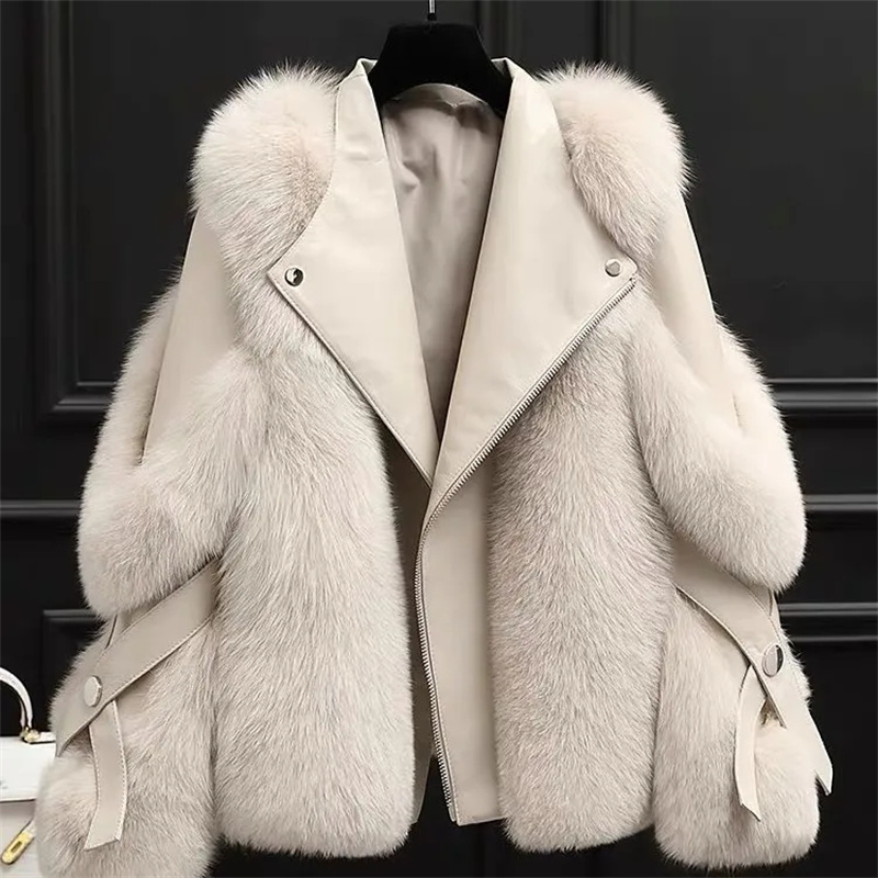 2025 nouveau automne hiver Imitation fourrure de renard veste pour femmes mode lâche court fermeture éclair fausse fourrure manteau femme moto vestes