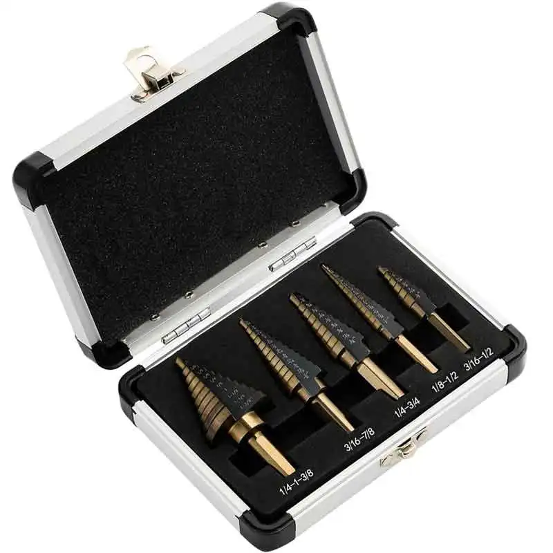 Set di punte da trapano a gradini al cobalto HSS 4241, utensili per fori di perforazione dei metalli, punte da trapano a cono da 5 pezzi per metallo ferro alluminio rame acciaio e legno