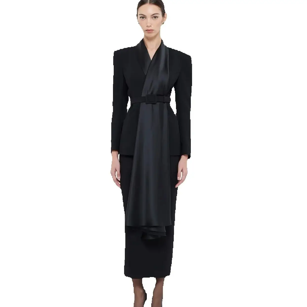 Formale Kleider für Damen, Anzugkleider, eleganter langer Kragen, Jacke, Mantel und Anzughose für Damen, 2-teiliger Anzug, bauchfreies Top, individuell gestaltet