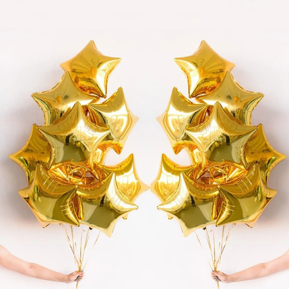 20pcs ลูกโป่งรูปดาว Golden Five Pointed Star บอลลูนเหมาะสําหรับงานปาร์ตี้,ตกแต่งงานแต่งงาน, และฉลองวันเกิดธันวาคม