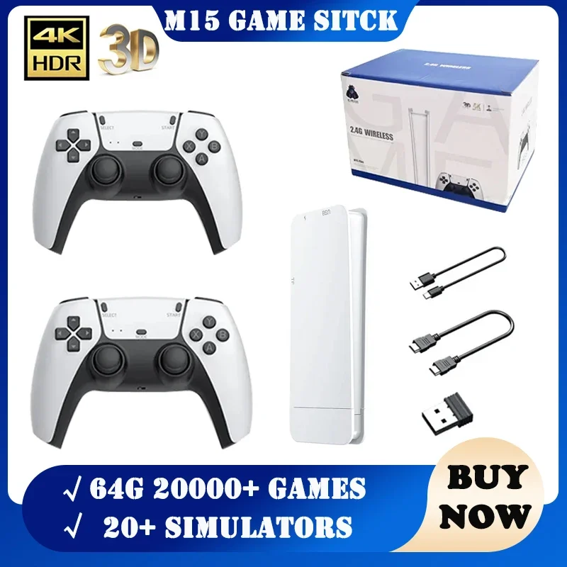 M15 Game Stick Mini TV Console di gioco portatile Gamepad wireless Videogioco 64G 20000+ Gioco retrò Uscita HD Due giocatori per PS1 ecc
