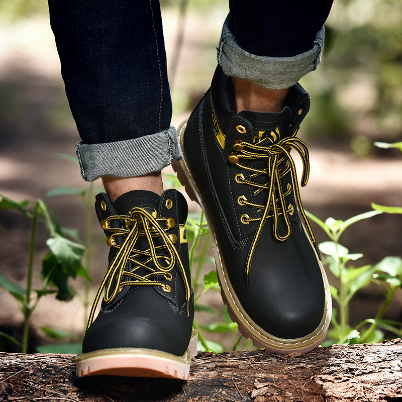Couro genuíno das mulheres dos homens inverno tornozelo militar trekking neve amarelo designer botas táticas ao ar livre para homens sapatos de trabalho tênis