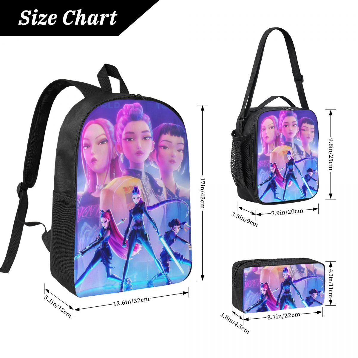 3 pçs kpop demon hunters huntrix sacos de escola conjunto para meninas meninos caixas de lápis mochila conjuntos com lancheira para escola daypack