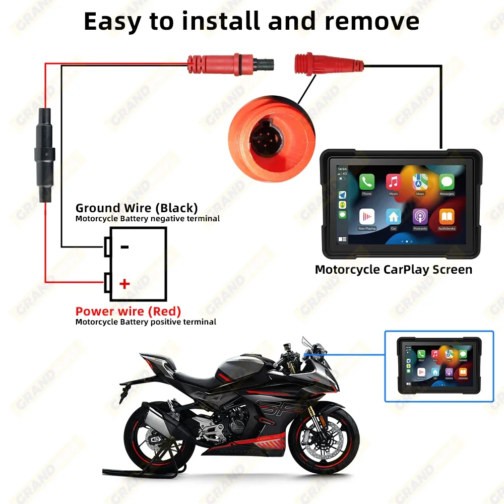 Universal 5 pulgadas motocicleta inalámbrico Apple Carplay Android Auto navegación portátil GPS IPX7 motocicleta pantalla impermeable