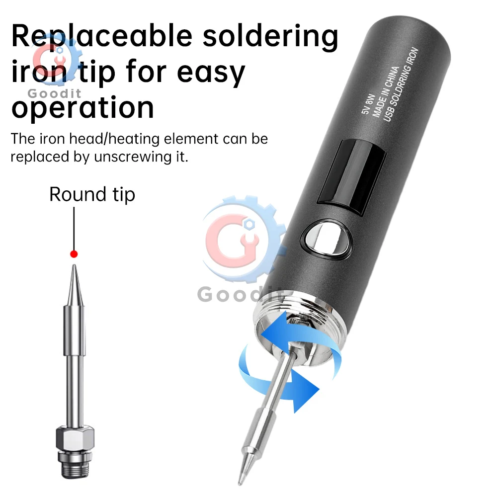 USB Type-C Soldering Iron, 5-Speed 260~420℃ Adjustable, Portable Electric Pen with Replaceable Tip for DIY/Electronics Repair