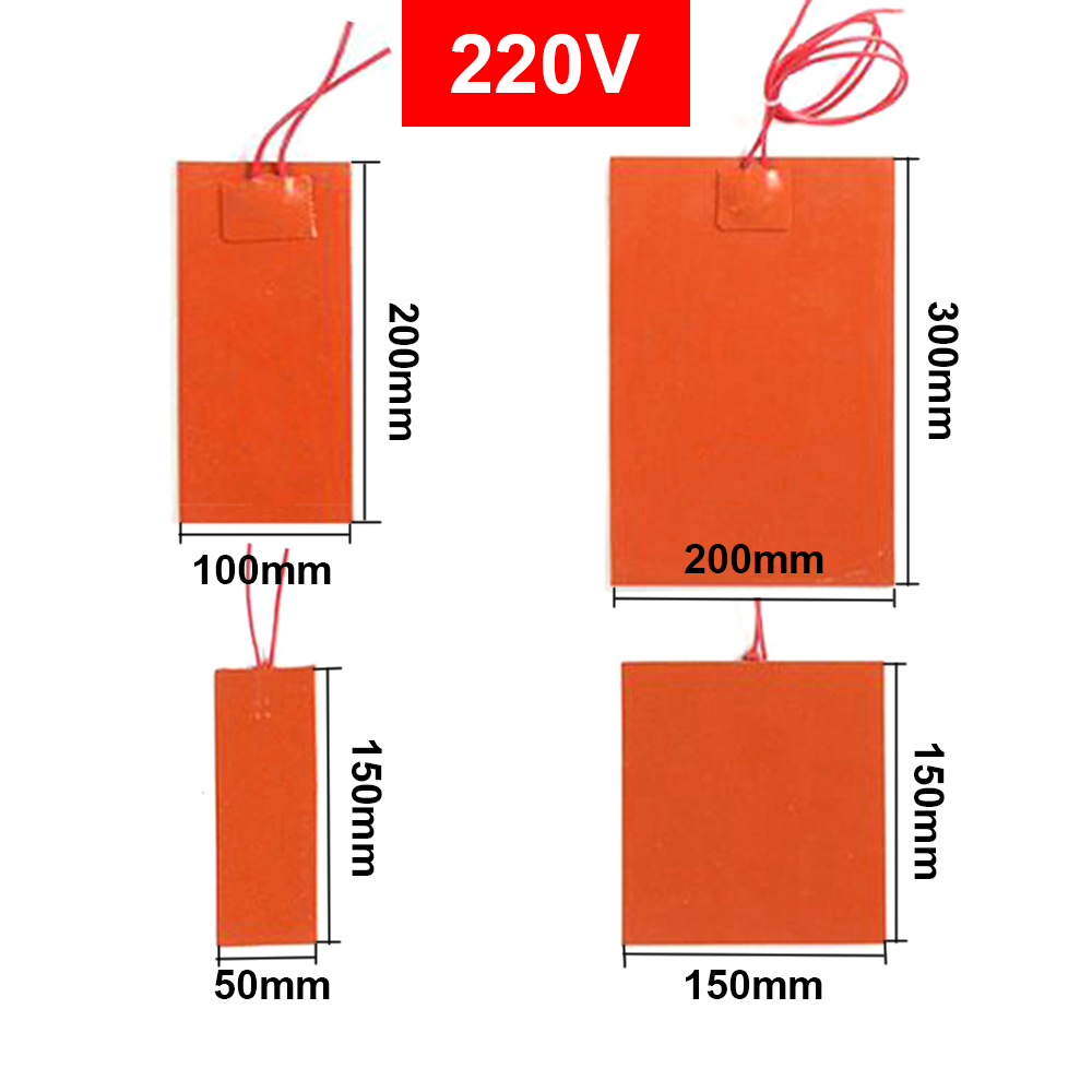 Almohadilla calefactora de goma de silicona de 12V y 220V, banda calefactora plana, cama calefactora cuadrada, Flexible, impermeable, pegamento para impresora 3D, adhesivo