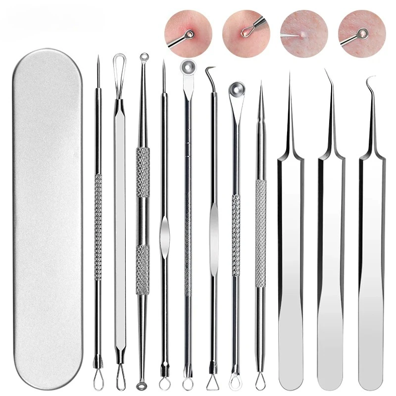 11 pçs/set acne remoção de cravo agulhas pontos pretos limpador poros limpeza profunda rosto cuidados com a pele ferramentas beleza kit agulhas