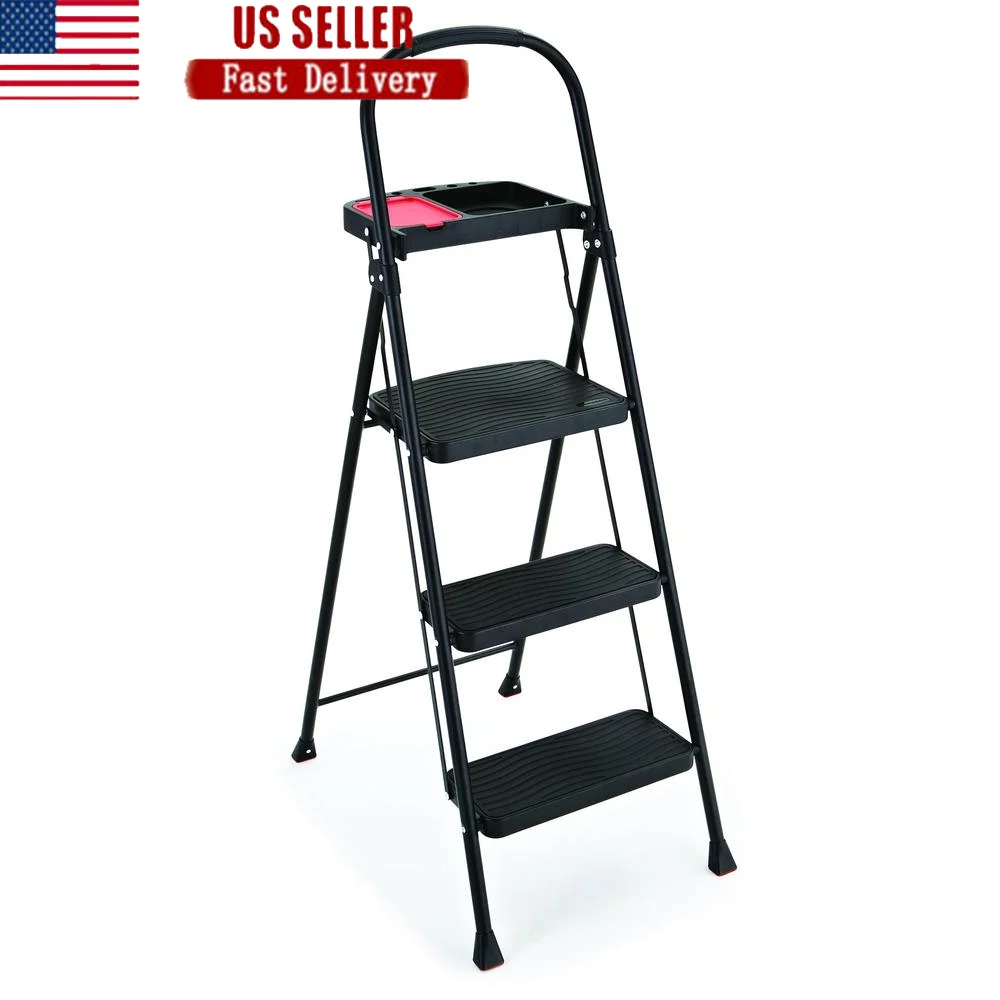 RMS-3T 3 Steel Step Stool with Project Tray Black