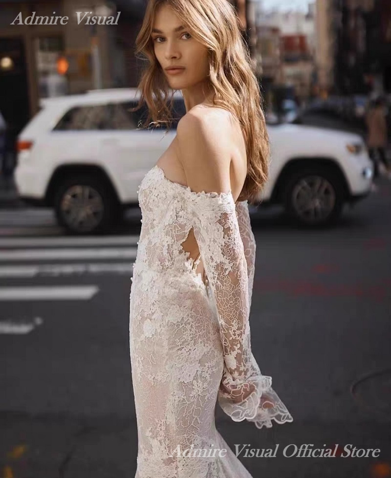 Newest Wedding Dresses Lace Mermaid Long Sleeves Off The Shoulder With Illusive Back Customized Bride Gowns Vestidos De Novia