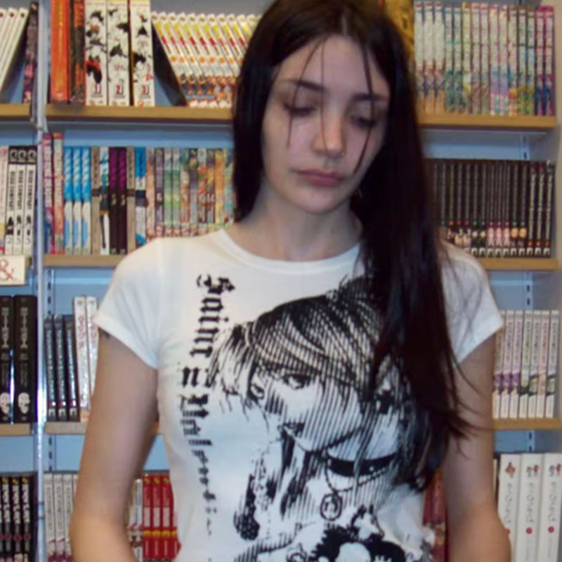 Y2k anime Streetwear O-neck 90s nadruk tekstowy topy damskie ubrania w stylu Harajuku prosta koszulka w stylu vintage estetyczna emo koszulka na co dzień