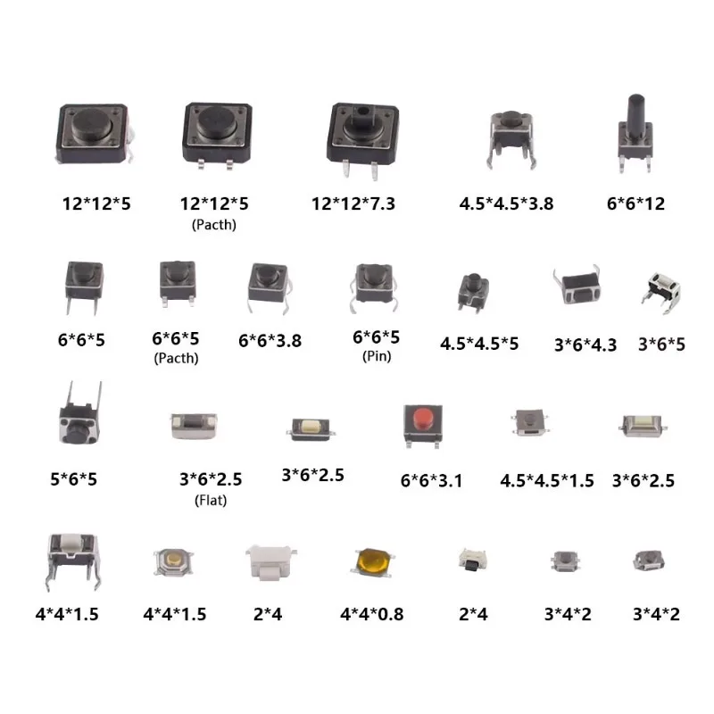 125Pcs Assorted Micro Push Button Tact Switch Kit - 25 Types, Including Reset & Mini Leaf Switches, SMD/DIP 2*4 3*6 4*4 6*6