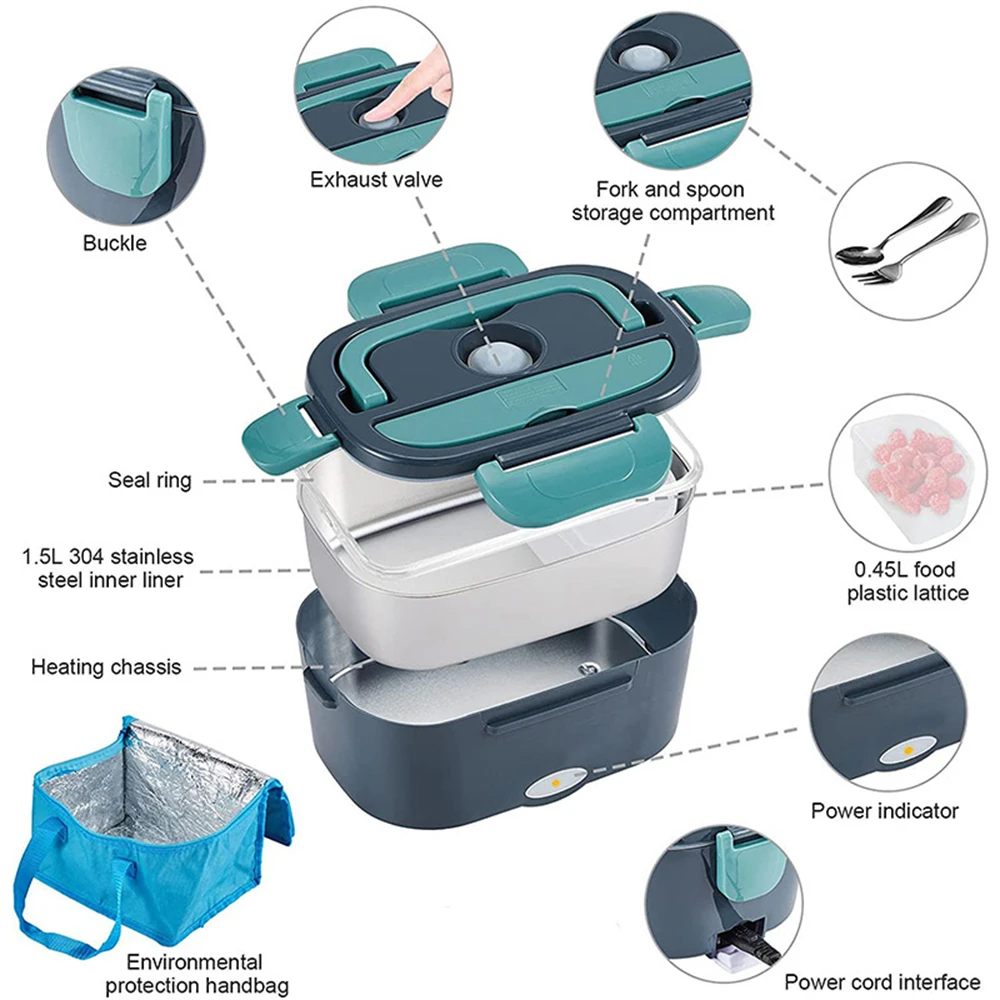 Scaldavivande elettrico da 1,5 litri 60 W Scaldavivande portatile per auto o casa Riscaldamento per pranzo a prova di perdite Microonde per camionisti