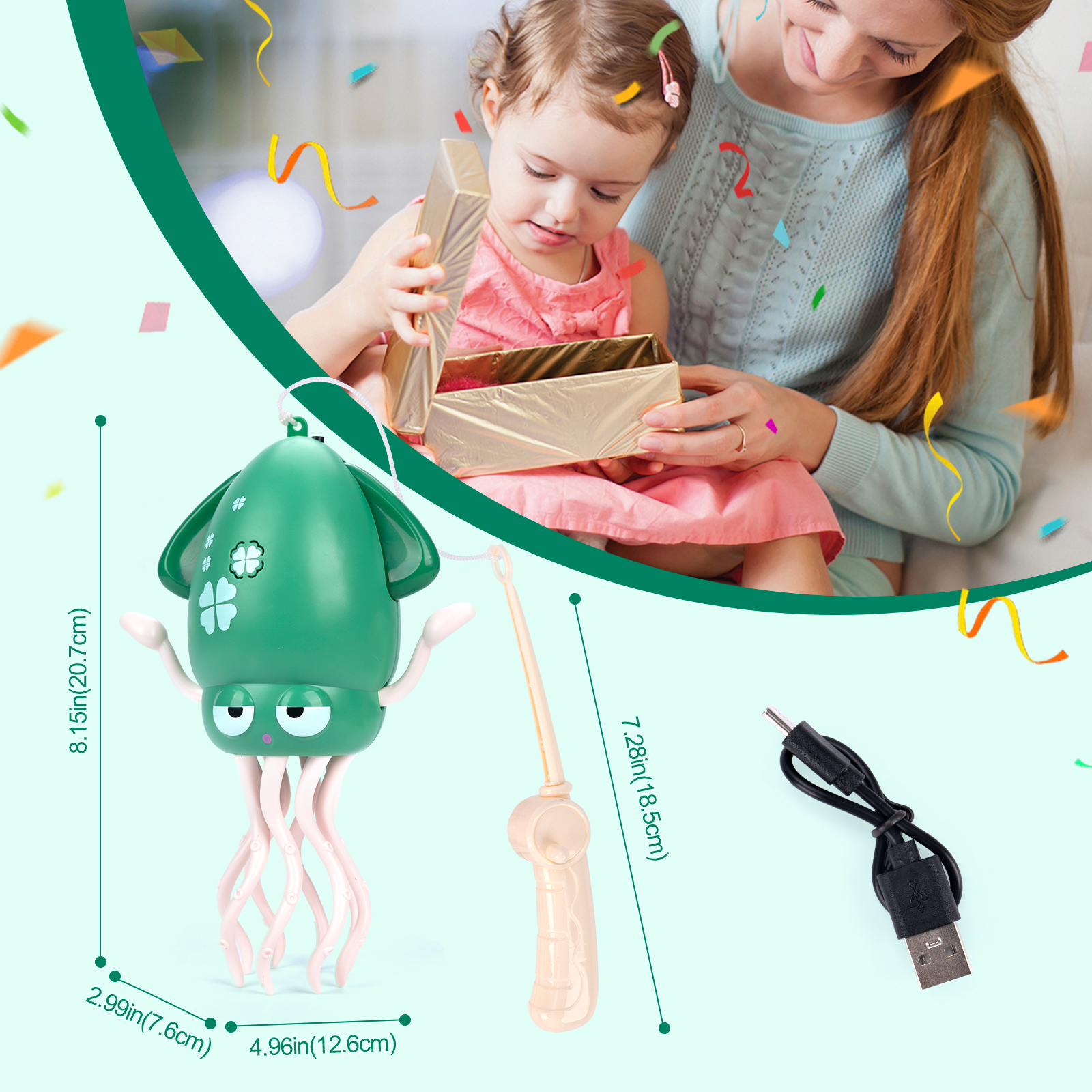 Dancing Squid Kids Electronic Pet Toys Interactive Development Toys Induction Lying Flat Squid with Light&Music Tummy Time Gifts