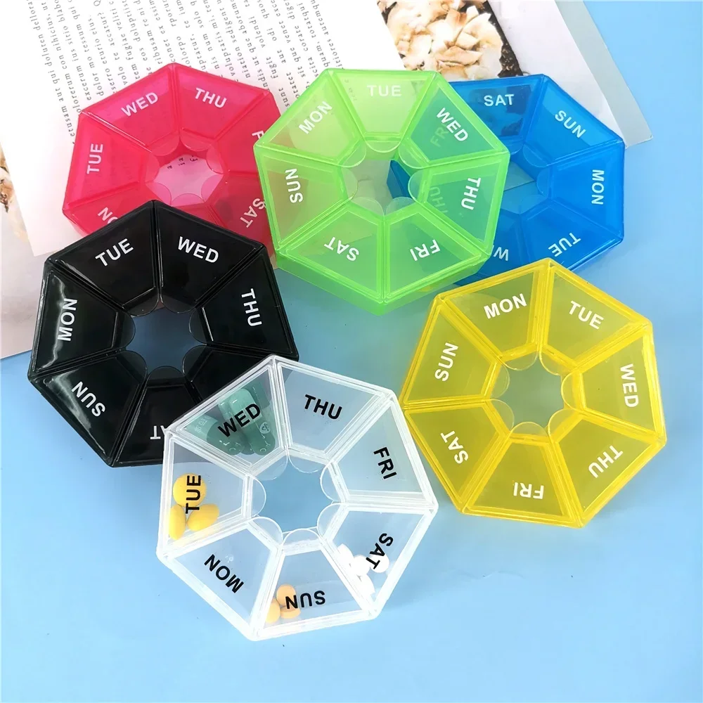 1PcsA week 7 corners pill box Round 7 boxes for one week small pill box mini 7 days portable points Medicine jewelry box