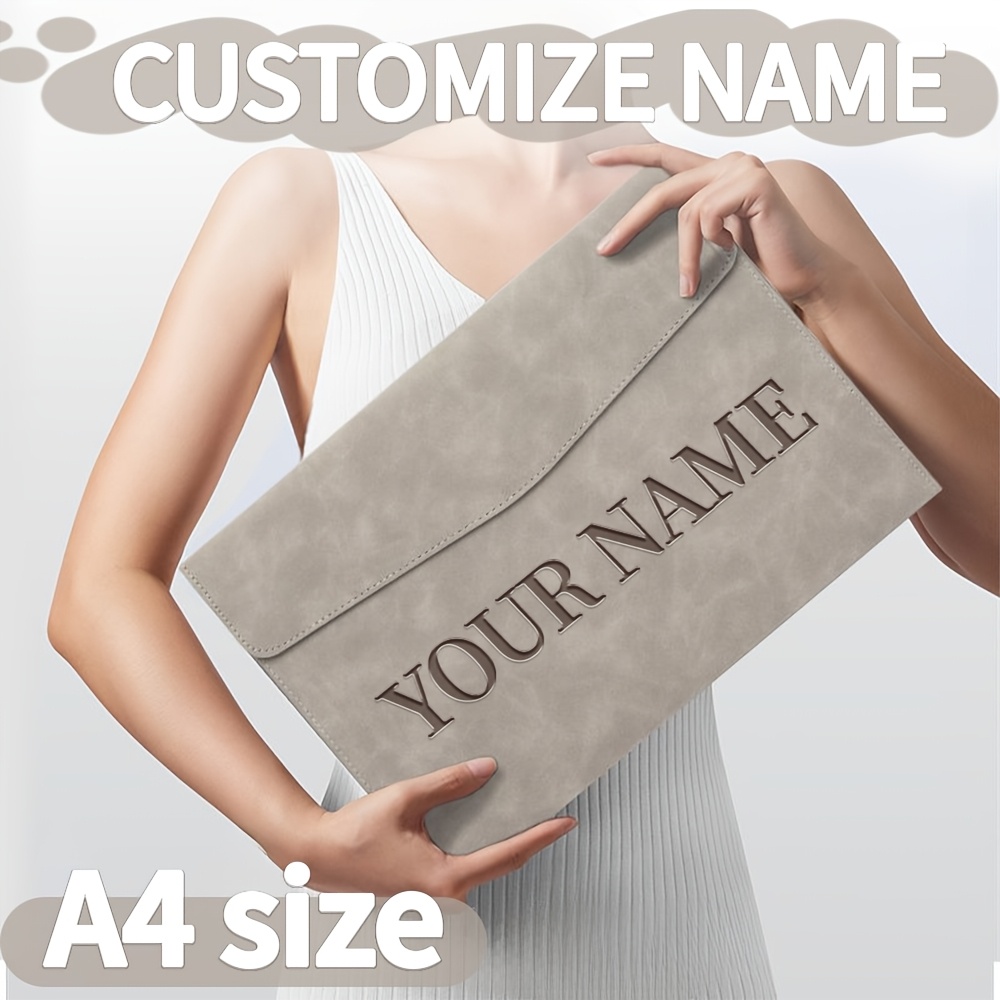 Carpeta de archivos A4 de cuero PU personalizada, bolsa de archivo con cierre magnético con nombre personalizado, bolsa impermeable para documentos y portátiles para oficina y escuela