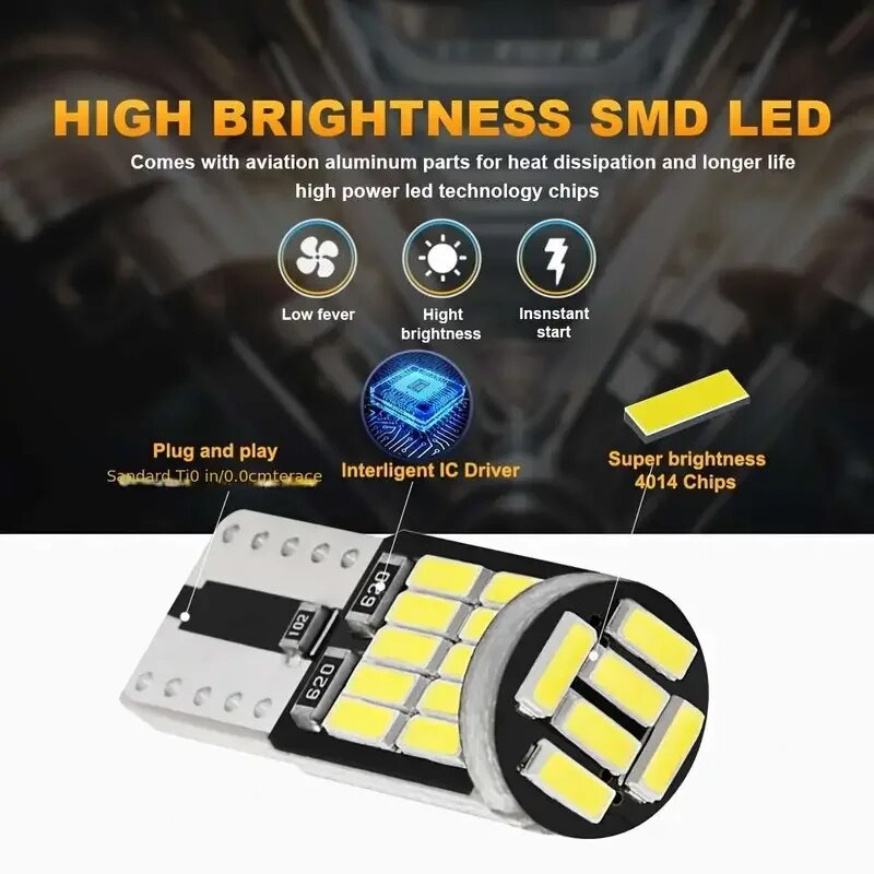 10ชิ้น T10 W5W หลอดไฟ LED CANbus 26SMD 12V 194 168ภายในรถโดมอ่านหนังสือป้ายทะเบียนรถที่จอดรถโคมไฟสัญญาณอัตโนมัติ