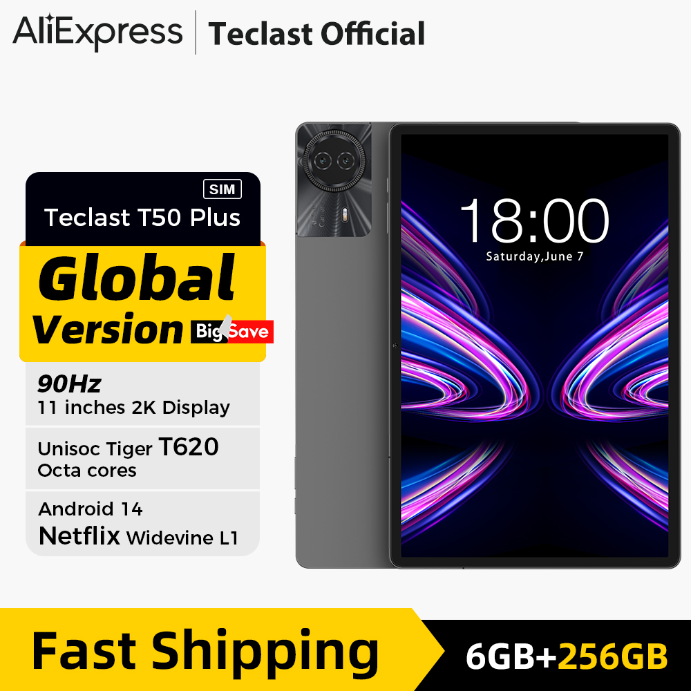 【Новинка】Teclast T50 Plus Android 14 Планшет 11" 2K 90 Гц High Refresh 6 ГБ + 256 ГБ UNISOC T620 8000 мАч Аккумулятор 8 МП + 13 МП Камера 4G Tab
