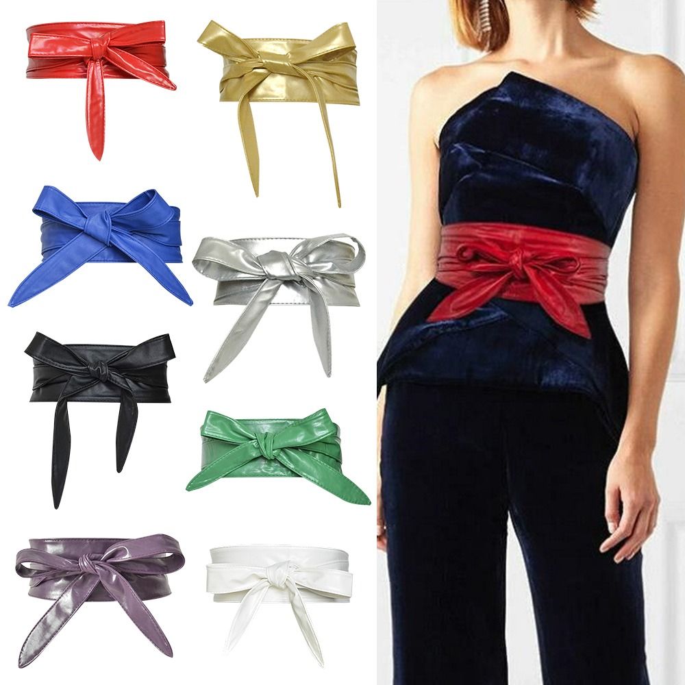 Cinturón de cuero PU con lazo para mujer, cinturón con lazo, largo, ancho, lazo, decoración de vestido