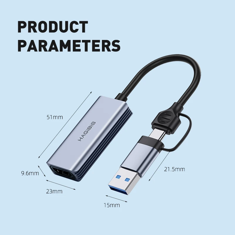 Hagibis USB 3.0 Video Capture Card 100W PD สําหรับ Meta Quest 3 iPad HDMI USB/Type-C เกมสดสตรีมมิ่ง Video Recorder