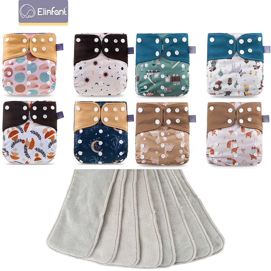 Elinfant Bộ Tã Vải Cho Bé 8 Cái/bộ Túi Tã Một Kích Thước (Có 8 Chiếc Miếng) có Thể Điều Chỉnh Tã Vải Dán Cho Bé Bé Gái Và Bé Trai