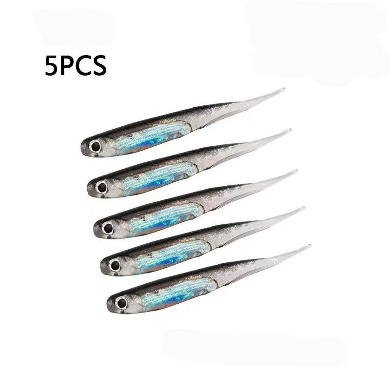5 unids/lote cebo suave de pesca cola en T Señuelos de Pesca de peces Color arcoíris columpio de lentejuelas cebo giratorio de pesca