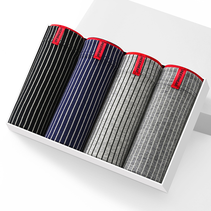 Мужские Хлопковые Шорты-боксеры Из 4 Шт., Дышащее Нижнее Белье В Полоску, Удобные Мужские Трусы, Большие Размеры L-6XL