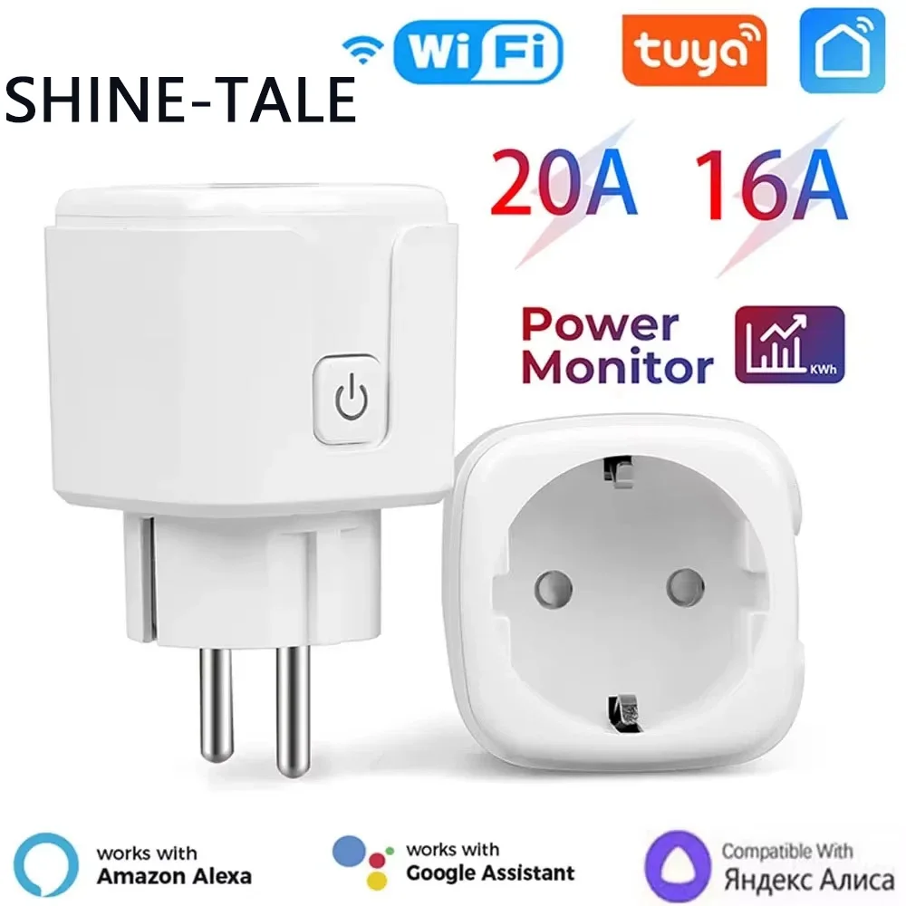 Tuya wifi tomada inteligente 16a/20a ue adaptador de tomada inteligente monitoramento energia tomada temporização alexa google casa yandex alice controle voz