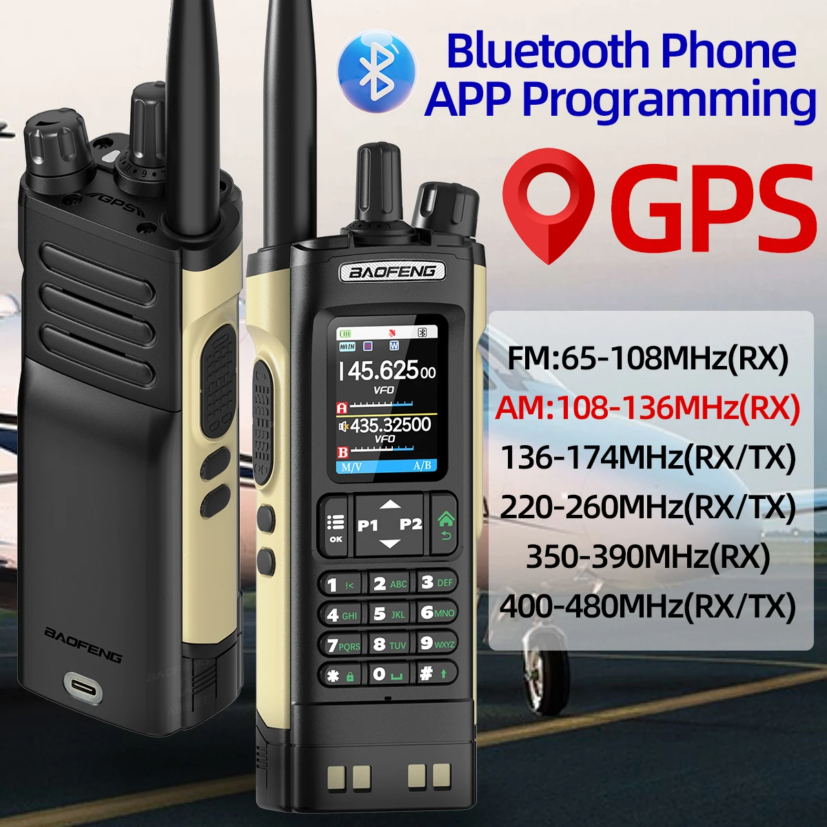 Baofeng UV-32 Walkie Talkie GPS 10 W High Tri Power Bluetooth Drahtlose Programmierung UHF VHF Scrambler Typ C Ladung Zwei-wege Radio