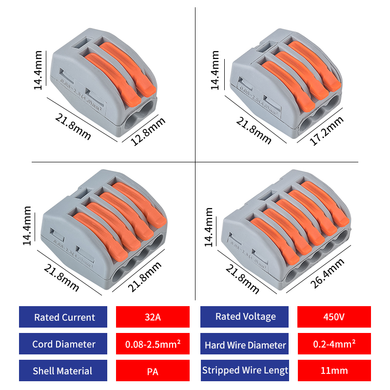 JINH 50 Pcs CMK 41 Lever Wire Quick Connectors 3 4 5 Ports Clamp Electrical Cable Home Terminal Block 0.08-4mm²/ 28-11AWG
