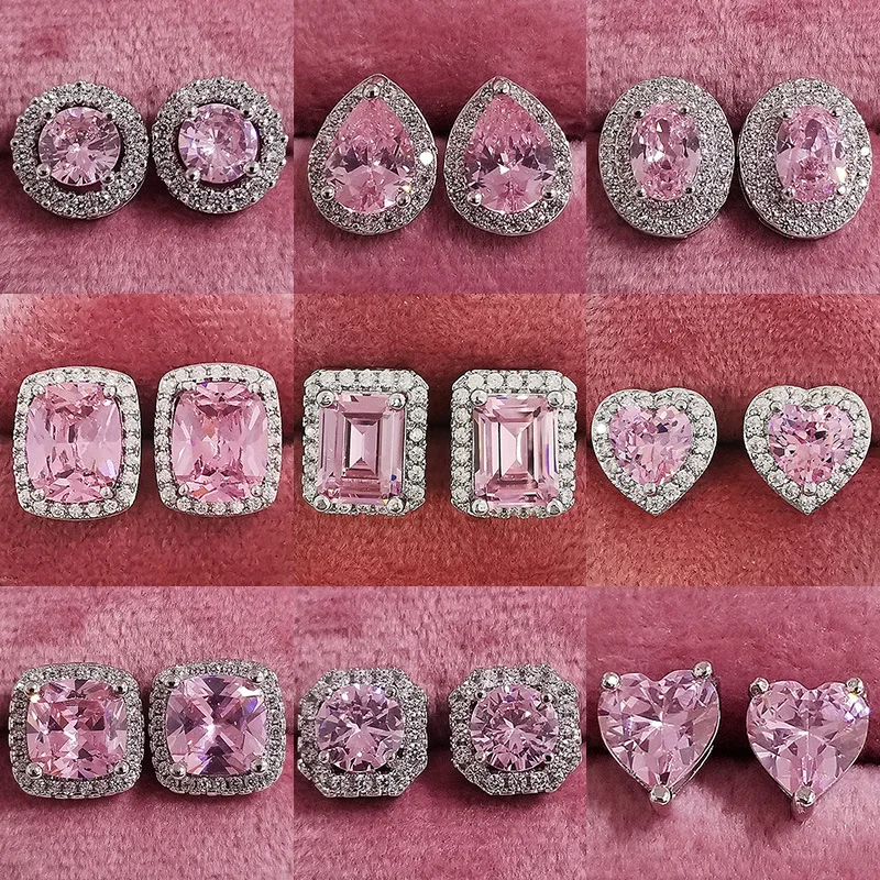 14 Anting Modis Gaya Pink AAA Zirkon 925 Perak Murni Korea Menggantung Anting-Anting Gantung Hati Panjang untuk Hadiah Pesta Wanita Perhiasan