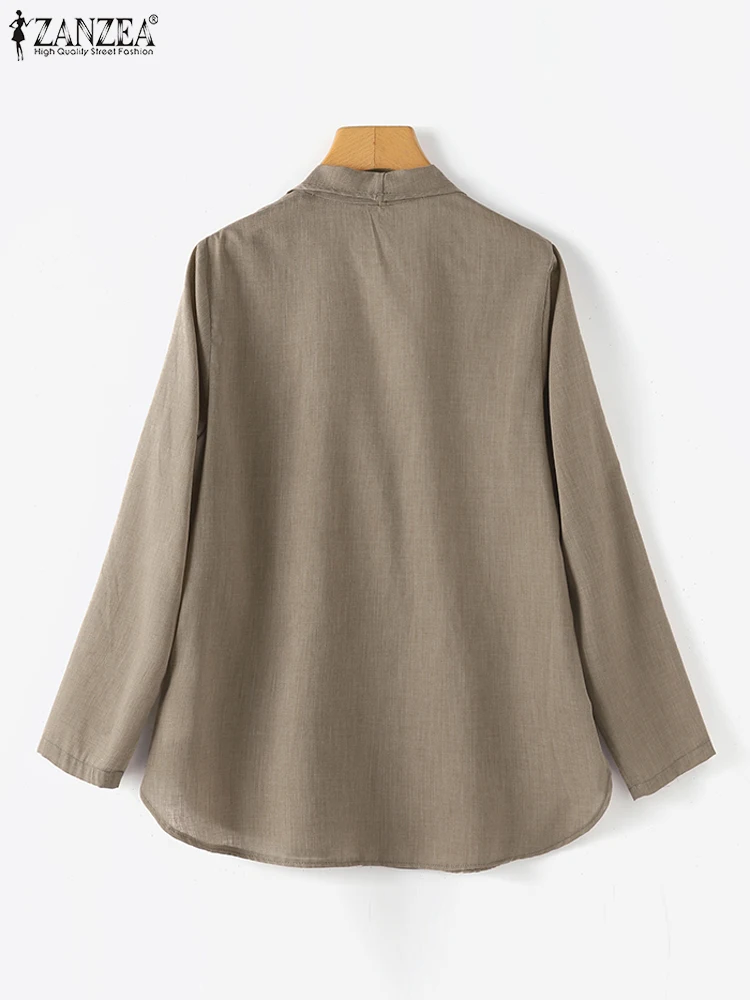 ZANZEA แฟชั่นผู้หญิงเสื้อแขนยาว 2024 ฤดูใบไม้ร่วงหลวมลําลองเสื้อคอปกวินเทจกระเป๋าสํานักงานแจ็คเก็ต