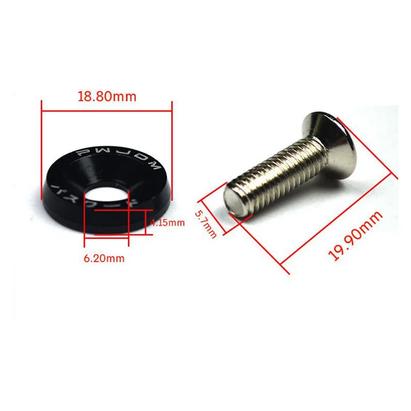10 PCS M6 Zmodyfikowane elementy złączne samochodu Podkładka błotnika Zderzak silnika Śruby wklęsłe Podkładka błotnika Śruby tablicy rejestracyjnej Uszczelka stylizacji samochodu
