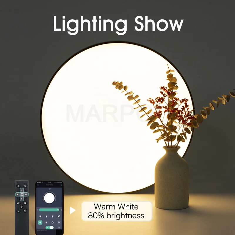 MARPOU Lampada da soffitto intelligente di grandi dimensioni lampada a led per camera da letto Plafoniere da 80 W con telecomando Luci a led dimmerabili per camera