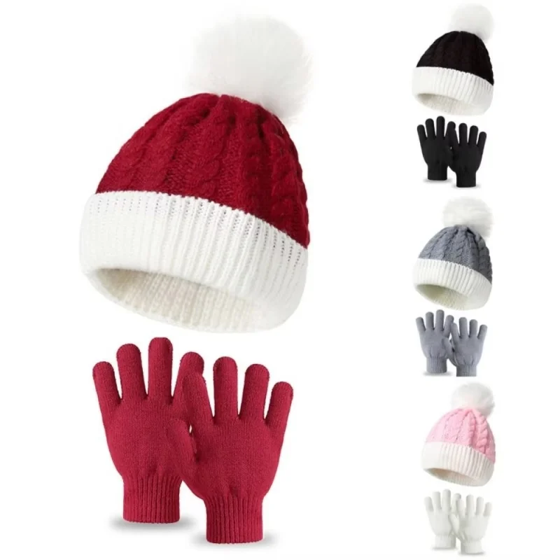 1/2/4set cappello lavorato a maglia con palla di lana per bambini addensato caldo cappello di natale guanti due set di cappello Pullover di lana autunno e inverno