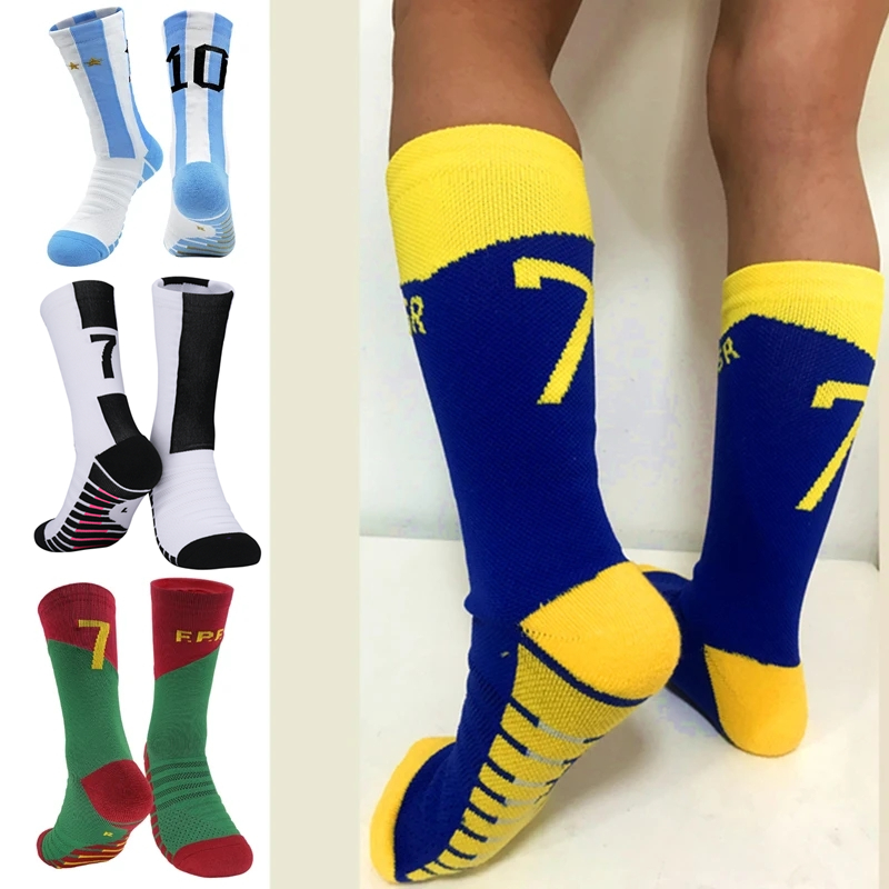 Calcetines de fútbol número para niños 10 #   Estrella 7 #   Calcetines de ciclismo de tubo medio para niños, calcetines cortos de fútbol deportivos a la moda con parte inferior de toalla para exteriores