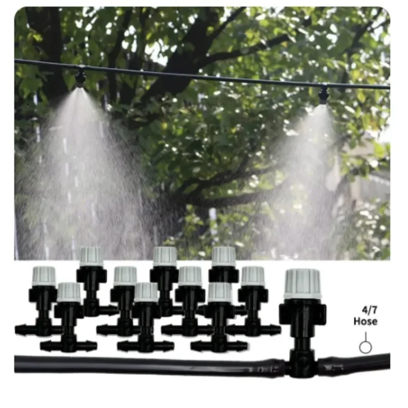 10–20 m automatisches Bewässerungssystem, tragbarer Nebeldüsen, Gartenschlauch-Sprühkopf mit 4/7 mm T-Anschluss für Terrasse