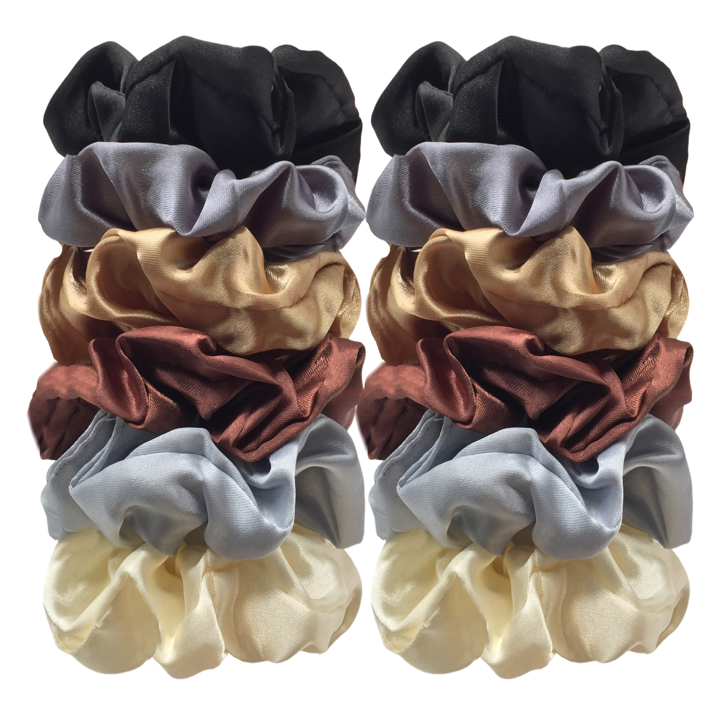 12 pçs novo tecido de cetim salsicha laço anéis de cabelo conjunto cor sólida tecido laço corda de cabelo scrunchies scrunchy preto café