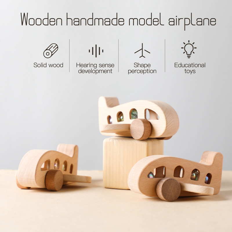 Avión de madera Montessori para bebé, juguetes con cuentas de vidrio, avión, juguetes para niños, accesorios para bebés, juguetes educativos de transporte para niños