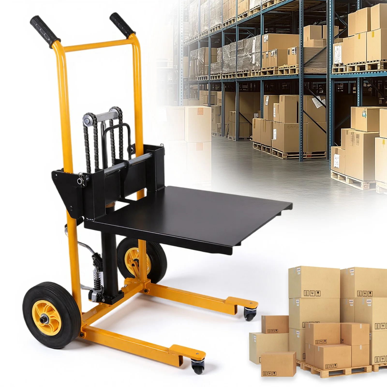 Mini Forklift Manual Hydraulic Stacker with Swivel Wheels Portable Pallet Jack Table Cart Wear Resist Pallet Truck Dolly