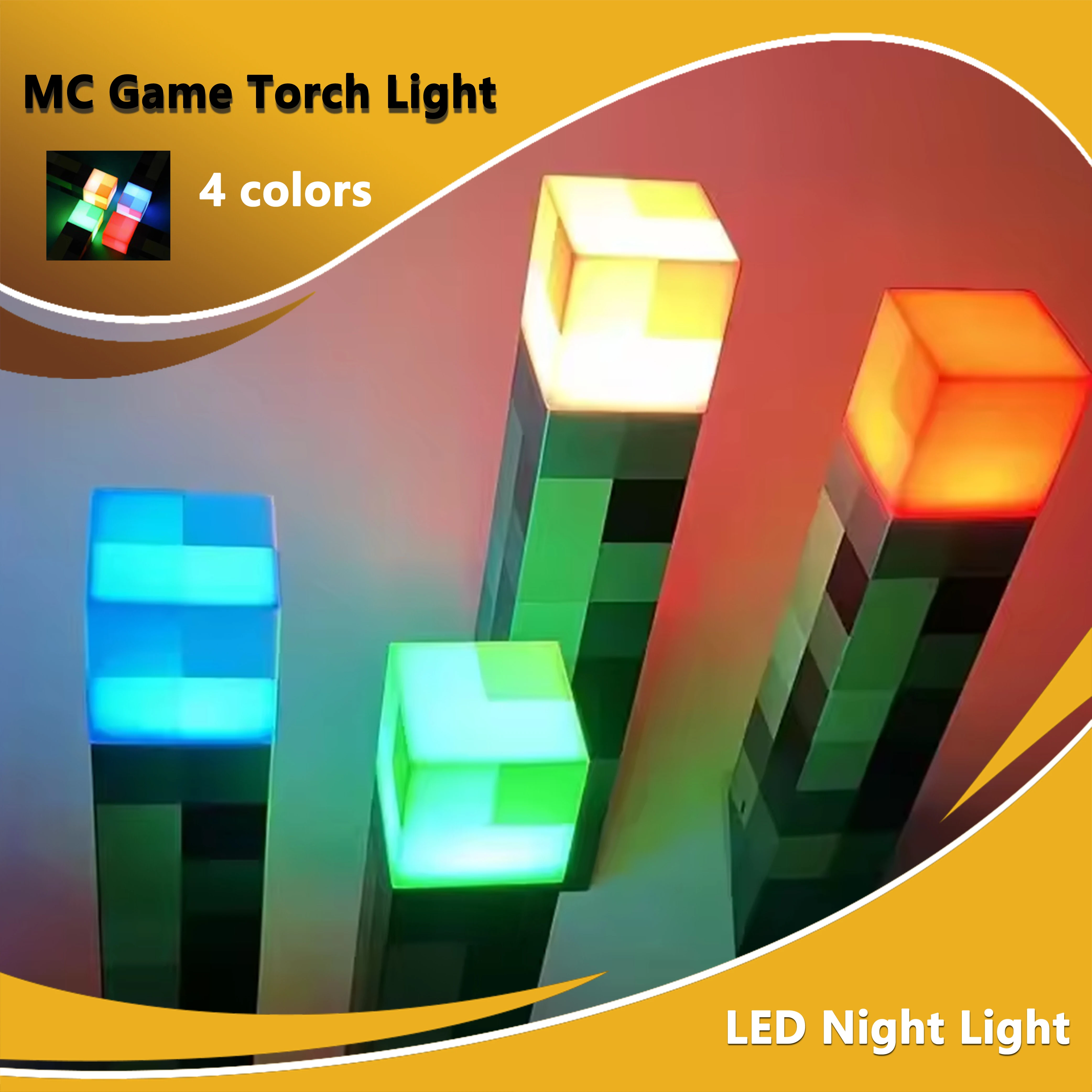 MC Game Torch Light Brownstone LED Night Light USB Rechargeable Bedroom Decoration Table Lamp Gift Lamp for Kids Bedside Lamp