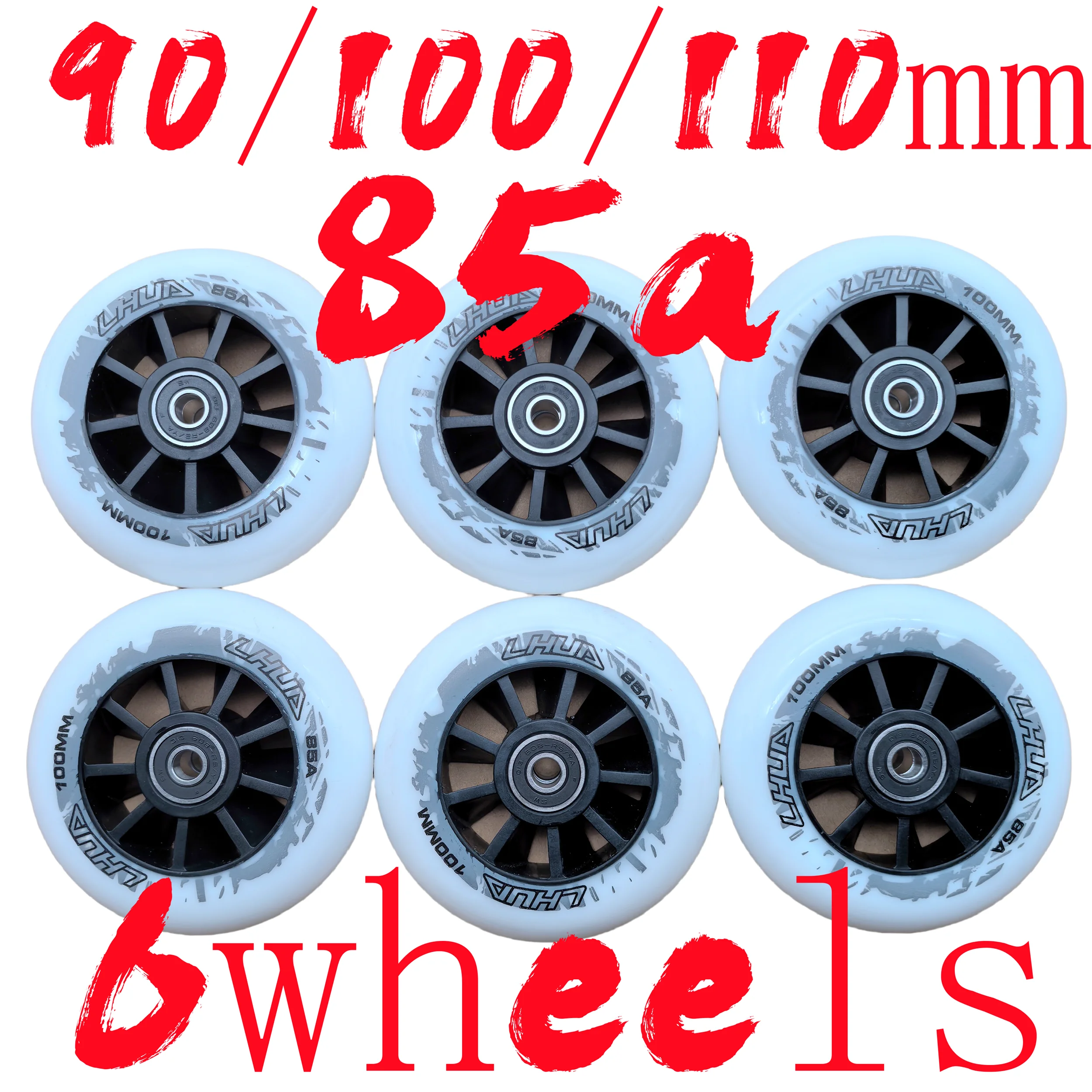 Roue de patin de vitesse 90mm 100mm 110mm épaisseur de roue 24mm 85A 6 roues/lot avec roulements