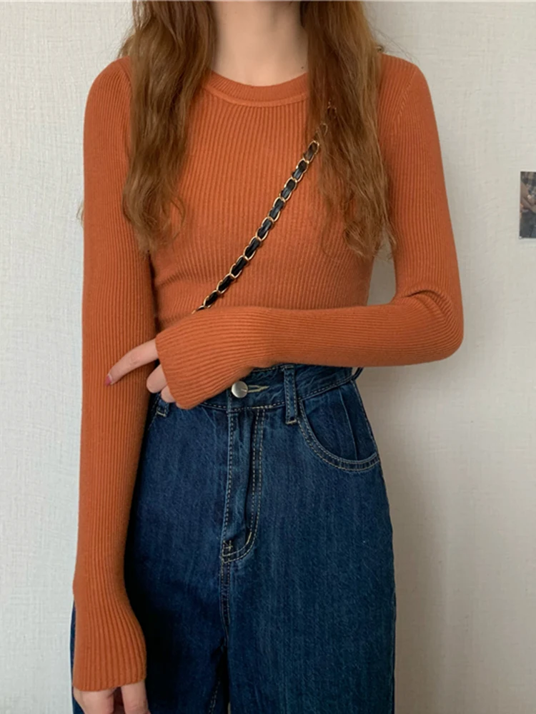 2025 เสื้อกันหนาวผู้หญิงใหม่ฤดูใบไม้ร่วงฤดูหนาวเสื้อแขนยาว Basic TOP แฟชั่น O-คอยืดหยุ่นหญิงฤดูหนาวถักจัมเปอร์