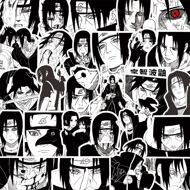Preto e branco Naruto Anime Adesivos, Manga Kid Adesivo, Decoração, Mala, Scrapbooking, Laptop, Telefone, Papelaria, 65-75Pcs