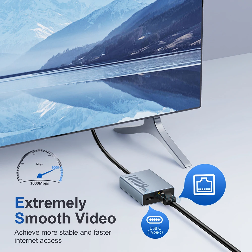 Адаптер Zexmte 1000 Мбит/с для Chromecast 4K Google TV USB C Type-C до 1000 Мбит/с, сетевая карта для ПК, ТВ, ipad, Android устройства
